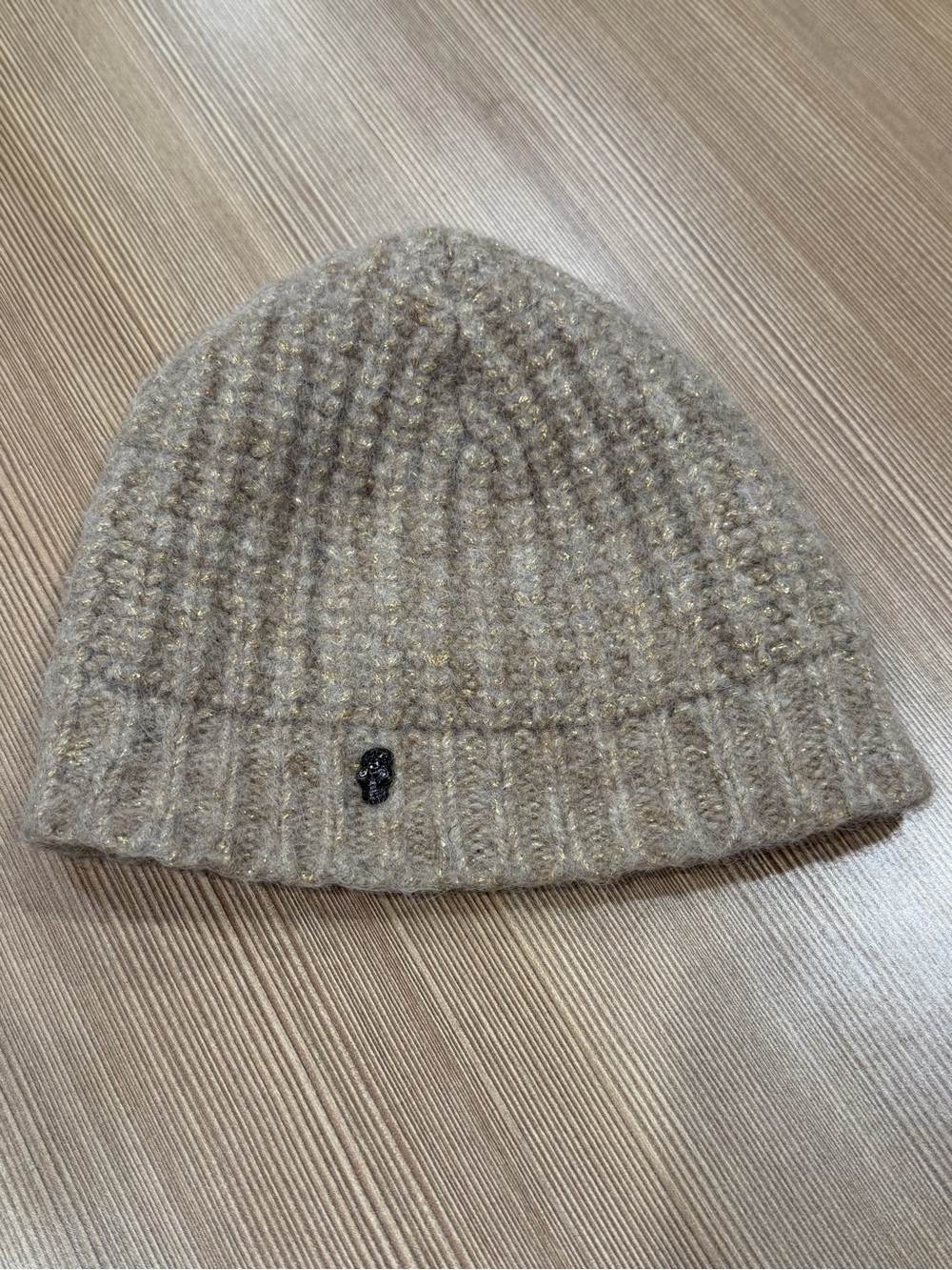 Zadig & Voltaire Deluxe Metallic Alpaca Ribbed Beanie - Beige / Gold Sparkle XS